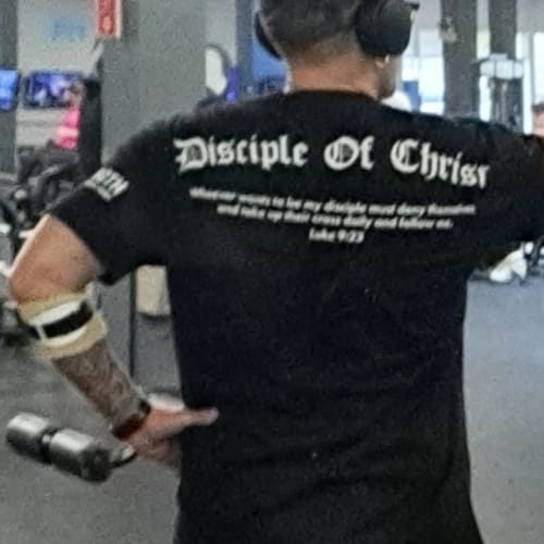 Customer photo review of Disciple of Christ Oversized Tee - Black