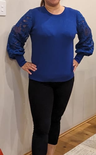 Customer photo review of Naomi Lace Sleeve Top in Cobalt Blue - New Arrival-30% off at Cart