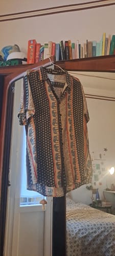 Customer photo review of Chemise à manches courtes verte à imprimé éléphant rayé pour hommes