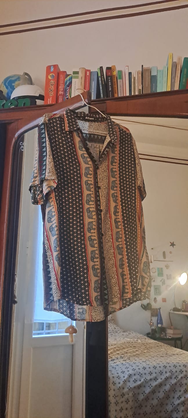 Customer photo review of Chemise à manches courtes verte à imprimé éléphant rayé pour hommes