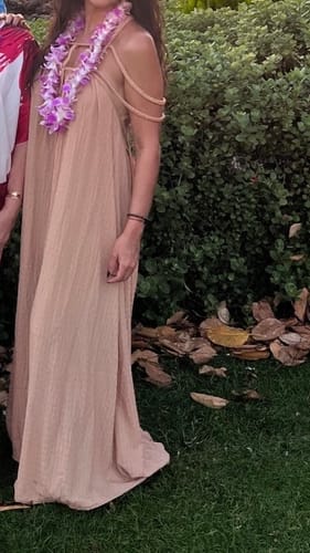 Customer photo review of Modern and Sophisticated Linen Blend Draped Braids Cover Up Maxi Dress