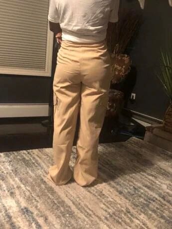 Customer photo review of High-Rise Cargo Jeans - Beige