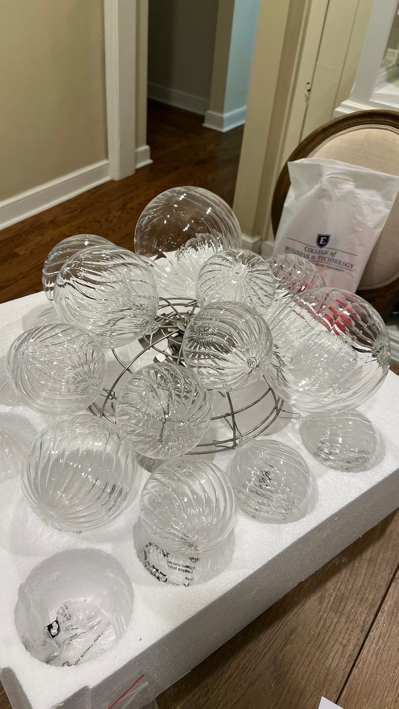 Customer photo review of 3-Light Cluster Ribbed Glass Bubble Semi Flush Chandelier