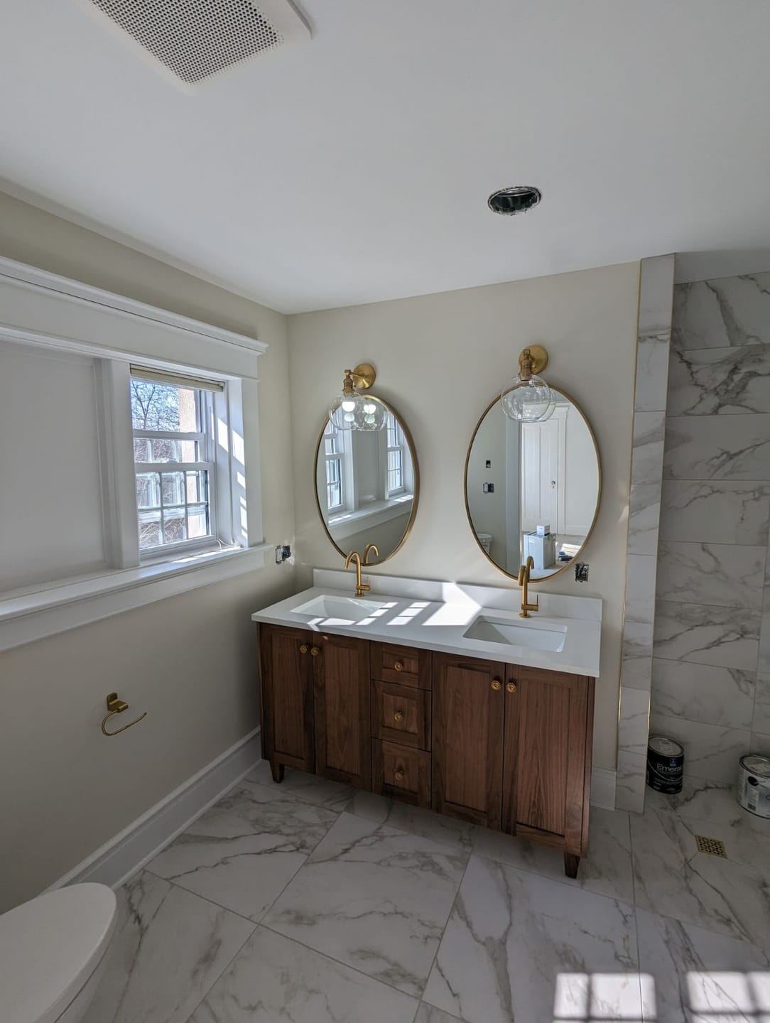 Customer photo review of Bridgeport 60" American Black Walnut Bathroom Vanity, Double Sink