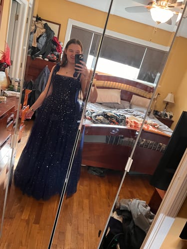 Customer photo review of Corset Tulle Stars Sky Blue Long Dress with Tie Bow Straps