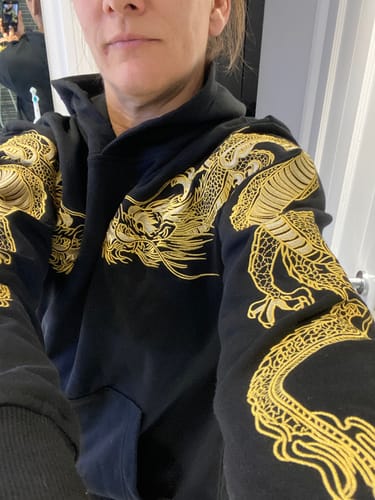 Customer photo review of Double Flying Dragons Embroidery Hoodie