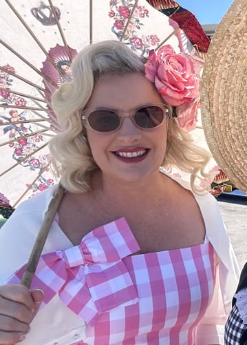 Customer photo review of Dream-House Swing Dress and Matching Bow in Pink Gingham - Vixen by Micheline Pitt