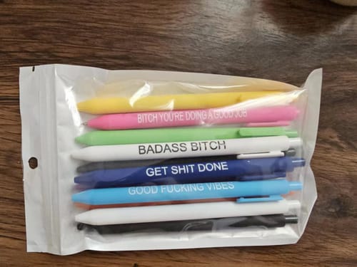 Customer photo review of 11Pcs Funny Text Pens Set Press Ballpoint Pen