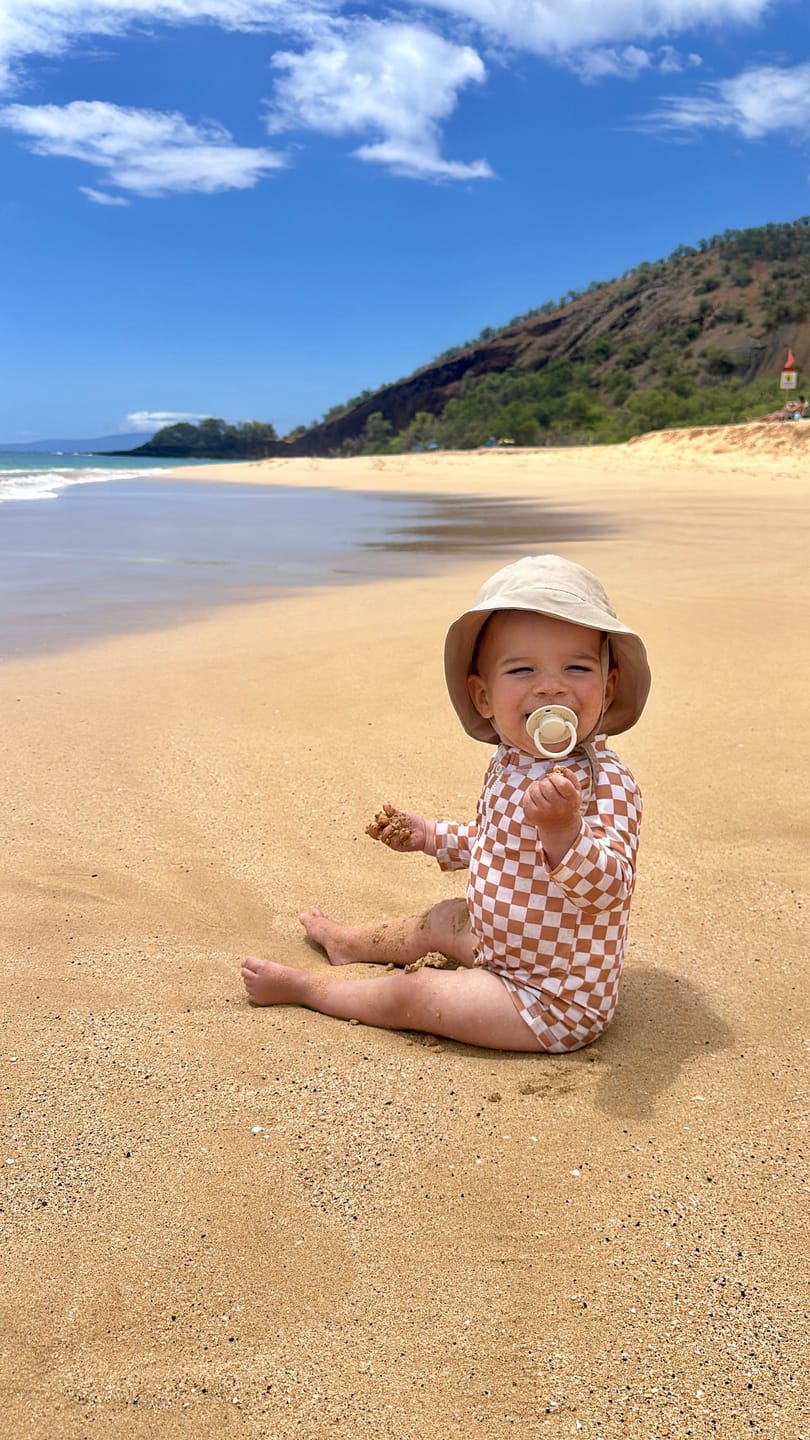 Customer photo review of Boy's Zip Up Rashguard | Tan Checkered