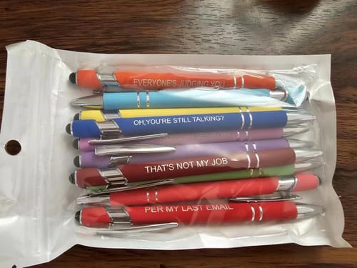 Customer photo review of 10 Funny Metal Press Ballpoint Pen Set