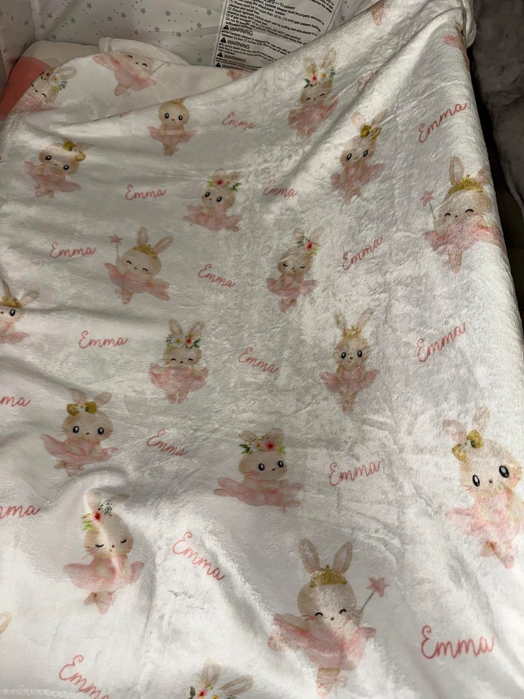 Customer photo review of Ballerina bunny personalized baby girl blanket