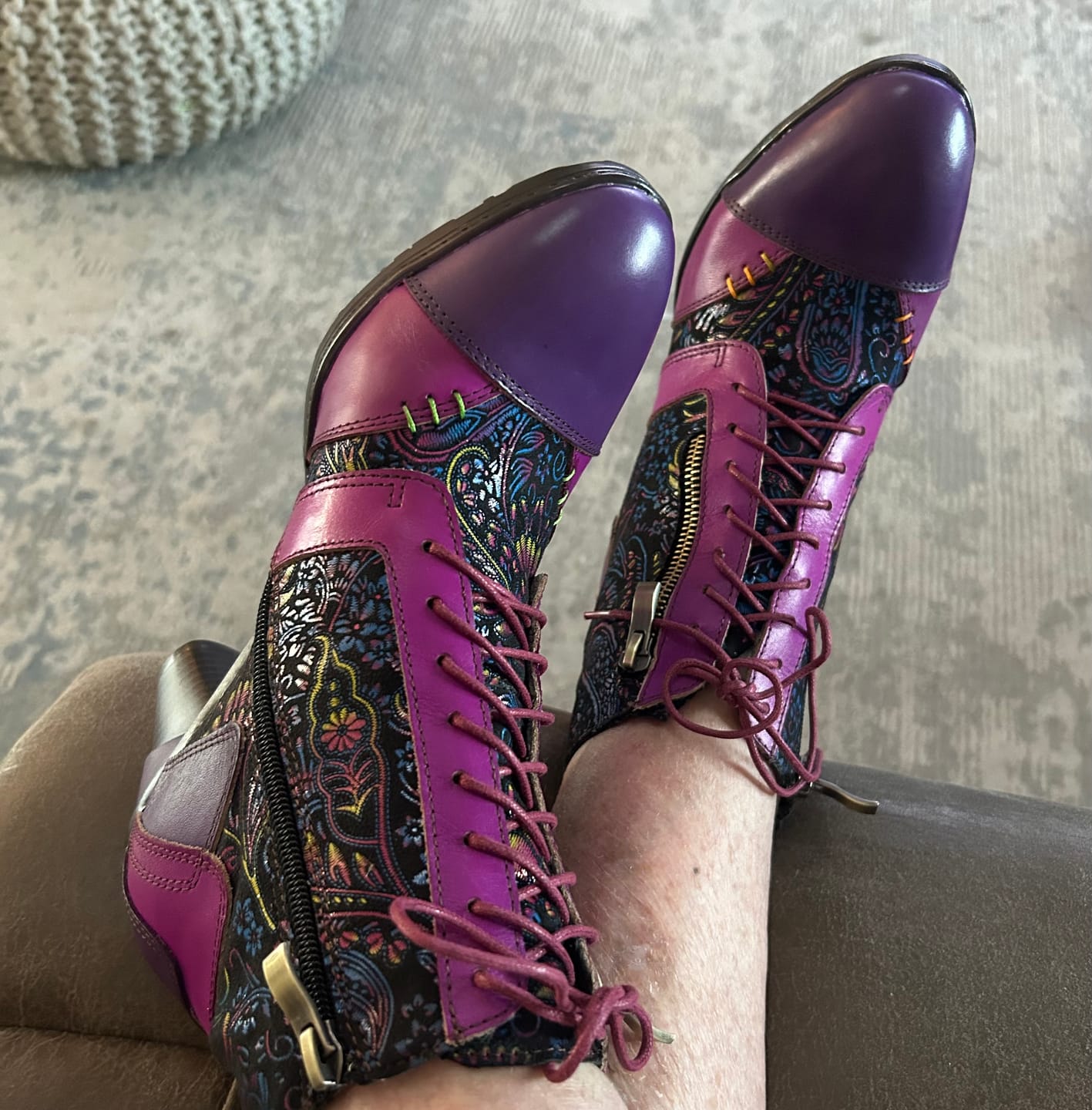 Customer photo review of Retro Handmade Leather Patchwork Ankle Boots