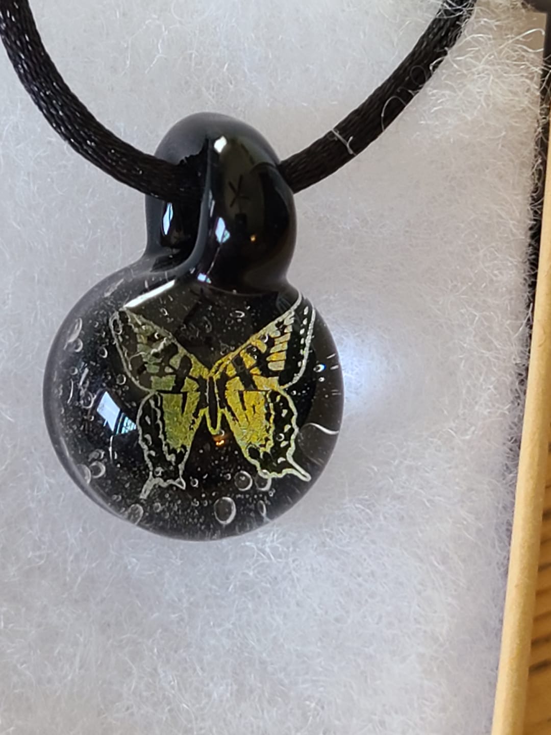 Customer photo review of Butterfly Hologram Pendant with Infused Cremation Ash