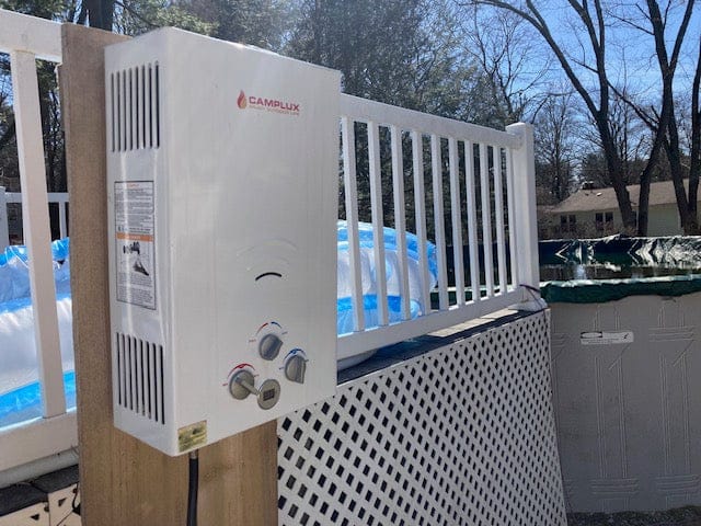 Customer photo review of Propane Portable Tankless Water Heater Outdoor, Camplux 2.64 GPM Instant Hot Camping Showers with 3.3 GPM Water Pump & Pipe Strainer
