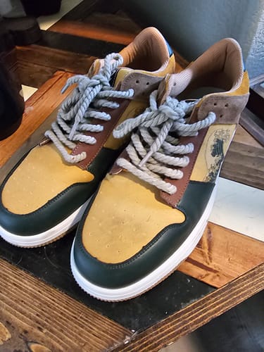 Customer photo review of The great wave off Kanagawa inspired sneakers