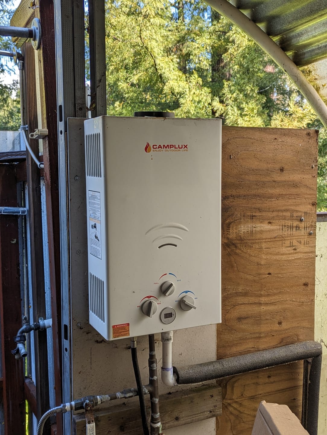 Customer photo review of Propane Portable Tankless Water Heater Outdoor, Camplux 2.64 GPM Instant Hot Camping Showers with 3.3 GPM Water Pump & Pipe Strainer