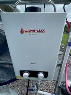 Customer photo review of Camplux 2.64 GPM Tankless Gas Water Heater, Propane Shower Portable