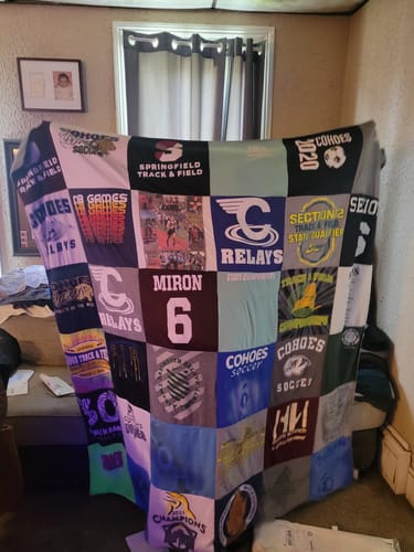 T-shirt quilt featuring track and field team at springfield college by Catherine from NY