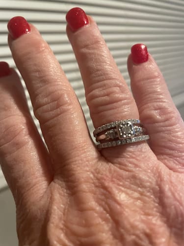 Customer photo review of Moissanite Round Half Eternity Sterling Silver Wedding Band Stackable Ring