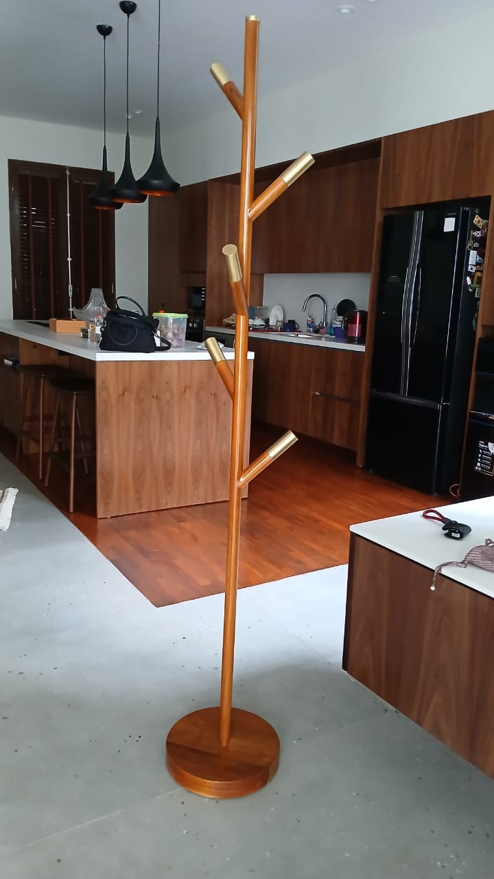 Customer photo review of Minimalist Teak Coat Rack – Branch Design