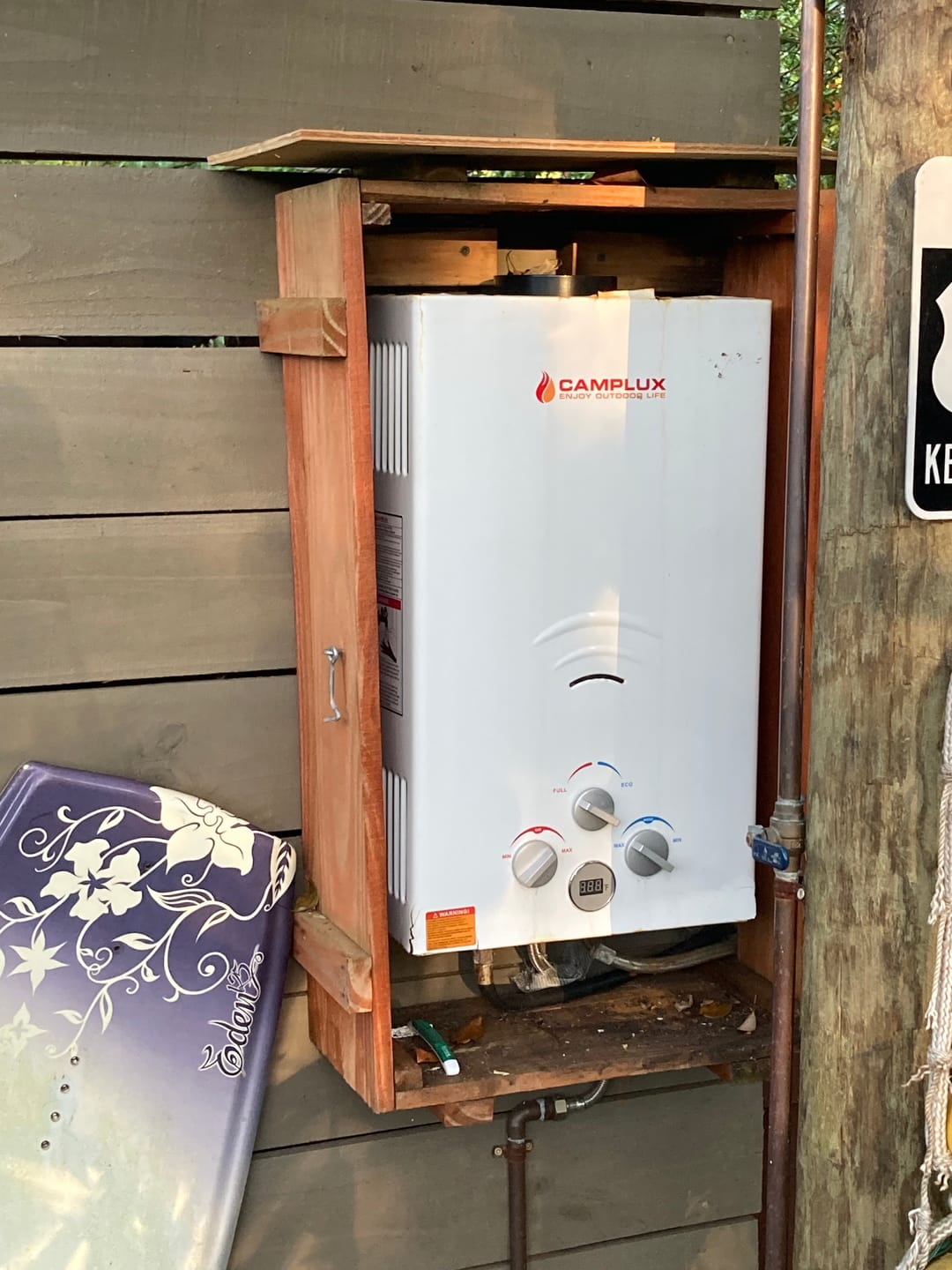 Customer photo review of Propane Portable Tankless Water Heater Outdoor, Camplux 2.64 GPM Instant Hot Camping Showers with 3.3 GPM Water Pump & Pipe Strainer