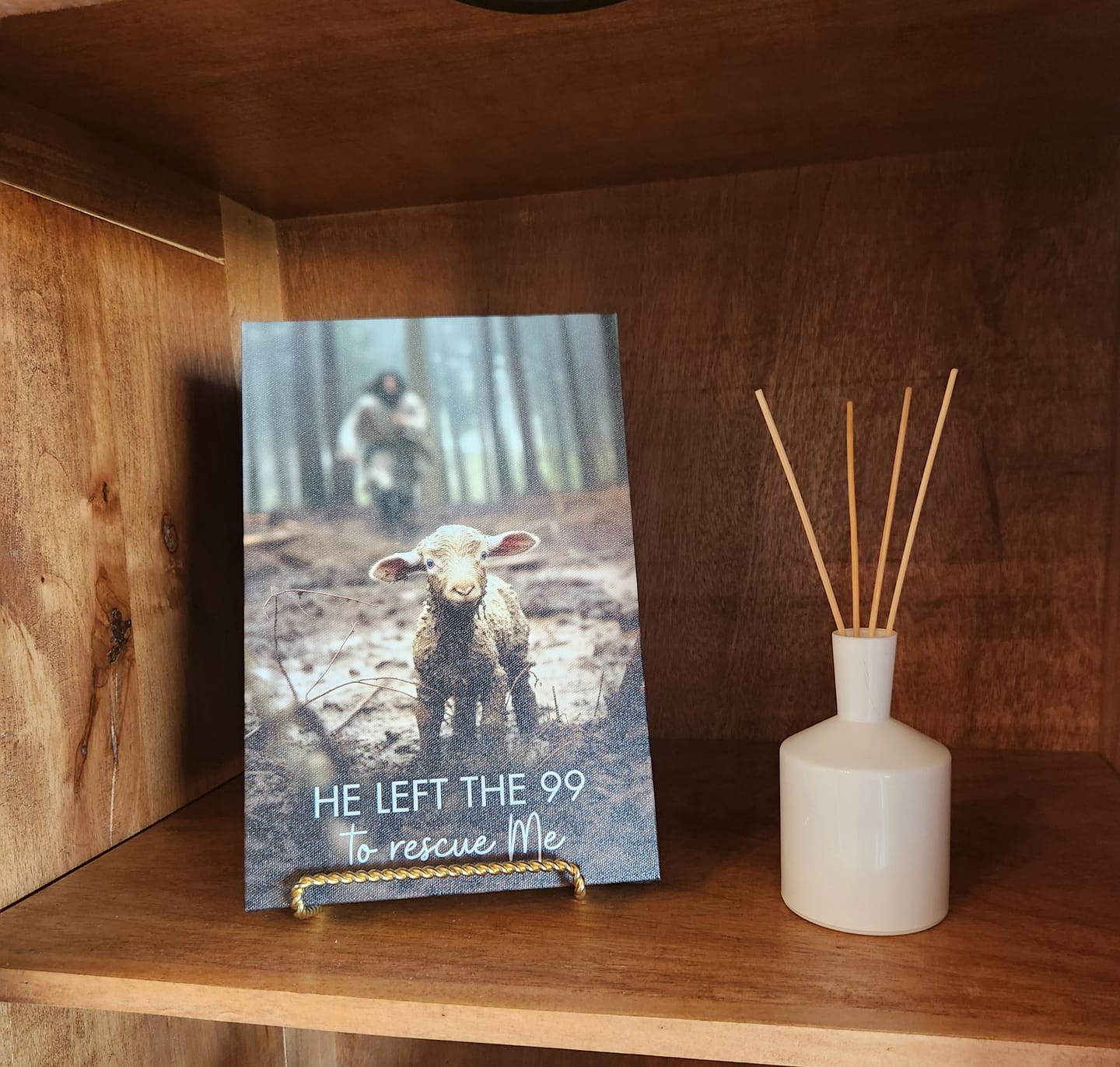 Customer photo review of He Left the 99 to Rescue Me, Jesus and Lost Sheep, Wall Art Canvas