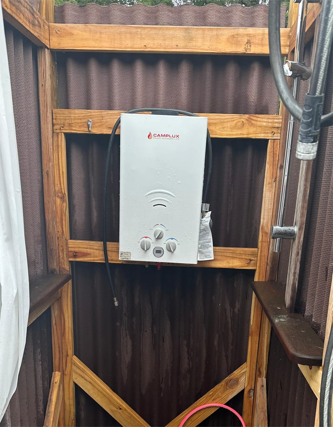 Customer photo review of Propane Portable Tankless Water Heater Outdoor, Camplux 2.64 GPM Instant Hot Camping Showers with 3.3 GPM Water Pump & Pipe Strainer
