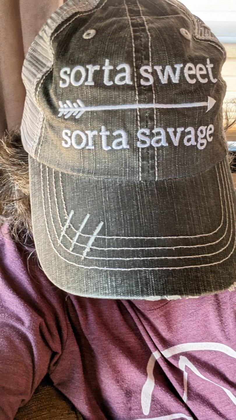 Customer photo review of Sorta Sweet Sorta Savage Trucker Hat