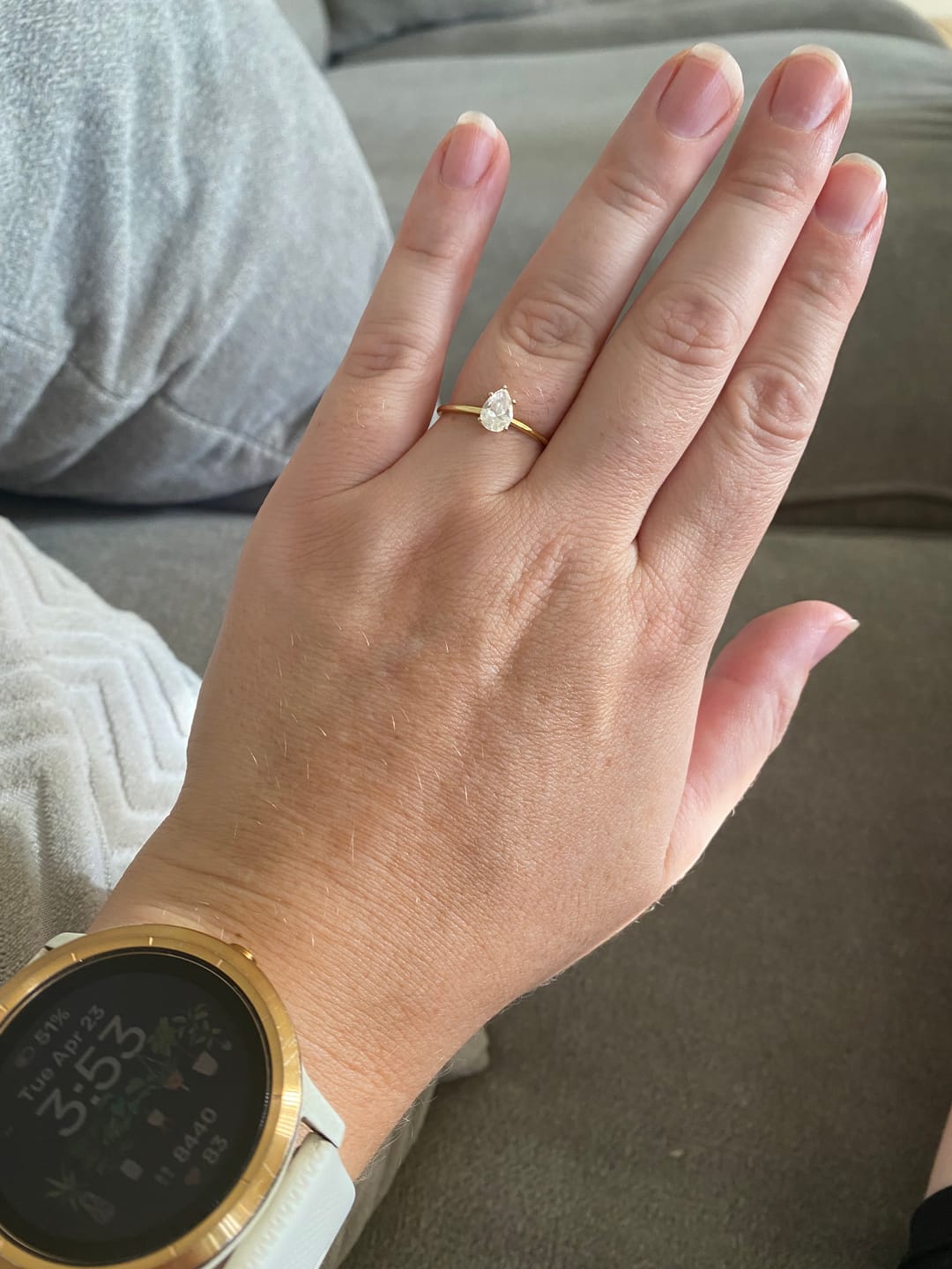 Customer photo review of Pear Sapphire Band Ring