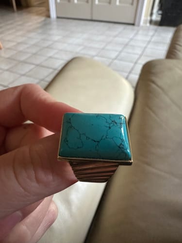 Customer photo review of 10k Yellow Gold Statement Ring for Men with Natural Blue Turquoise