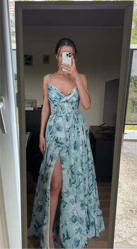 Customer photo review of Spaghetti Straps Corset Floral Chiffon Tiered Dress