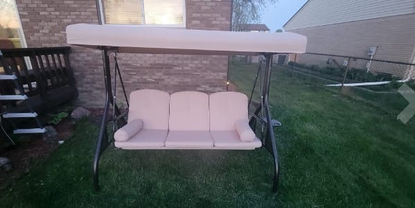 Customer photo review of 3-Seat Outdoor Porch Swing with Adjustable Canopy and Backrest, Khaki