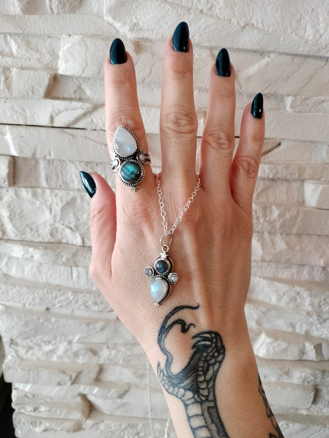 Customer photo review of Celestial Moonstone and Labradorite Silver Ring