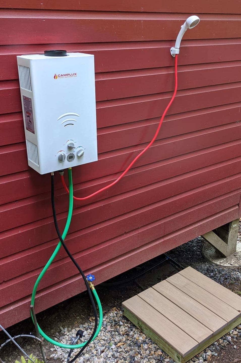 Customer photo review of Propane Portable Tankless Water Heater Outdoor, Camplux 2.64 GPM Instant Hot Camping Showers with 3.3 GPM Water Pump & Pipe Strainer