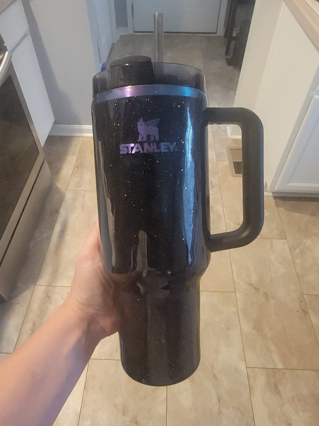 Customer photo review of Glittered Black Chroma Stanley 40oz