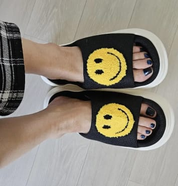 Customer photo review of Happy Face Platform Slides Sandals