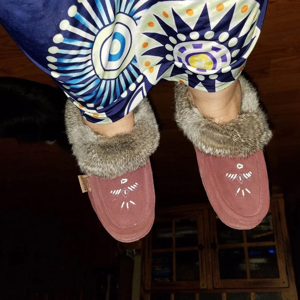 Customer photo review of Women's Rabbit Fur Thunderbird Beaded Moccasins