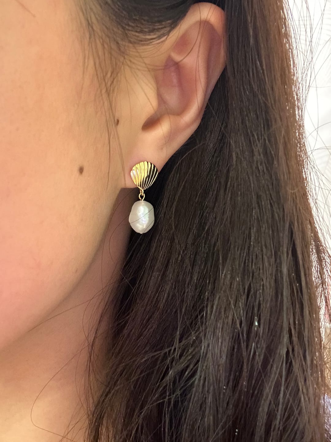 Customer photo review of Freshwater Pearl & Gold Shell Earrings