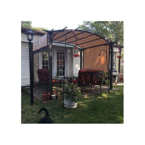 Customer photo review of SUNJOY Outdoor Patio 9.5x11 Modern Tan Metal Arched Pergola Kit with Adjustable Canopy