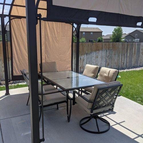 Customer photo review of SUNJOY Outdoor Patio 9.5x11 Modern Tan Metal Arched Pergola Kit with Adjustable Canopy