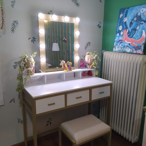 Customer photo review of Τραπέζι Μπουντουάρ Μακιγιάζ Τραπέζι Μεικαπ Τουαλέτας Κρεβατοκάμαρας με Σκαμπό Καθρέφτης Λευκό χρυσό RV-T014A10