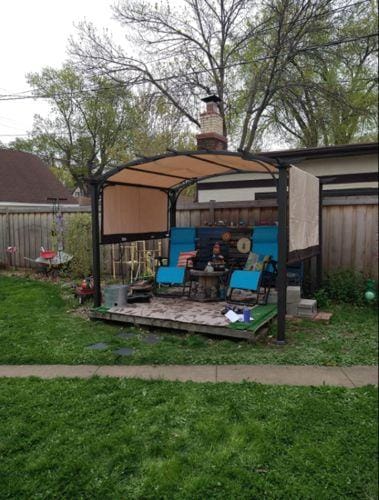 Customer photo review of SUNJOY Outdoor Patio 9.5x11 Modern Tan Metal Arched Pergola Kit with Adjustable Canopy