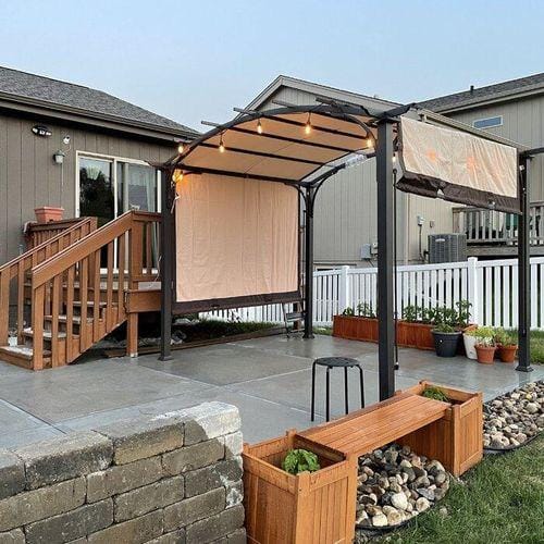 Customer photo review of SUNJOY Outdoor Patio 9.5x11 Modern Tan Metal Arched Pergola Kit with Adjustable Canopy