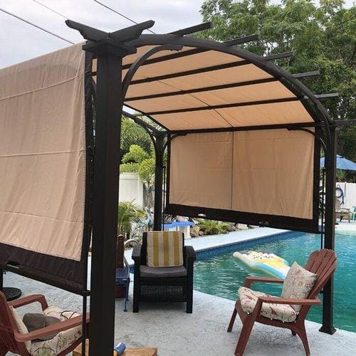 Customer photo review of SUNJOY Outdoor Patio 9.5x11 Modern Tan Metal Arched Pergola Kit with Adjustable Canopy