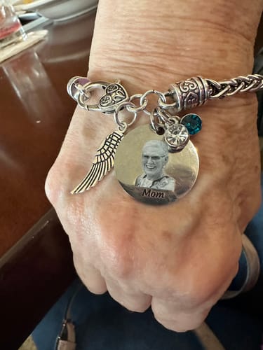 Customer photo review of Personalized I'm Always With You Wings Memorial Antique Silver Bracelet