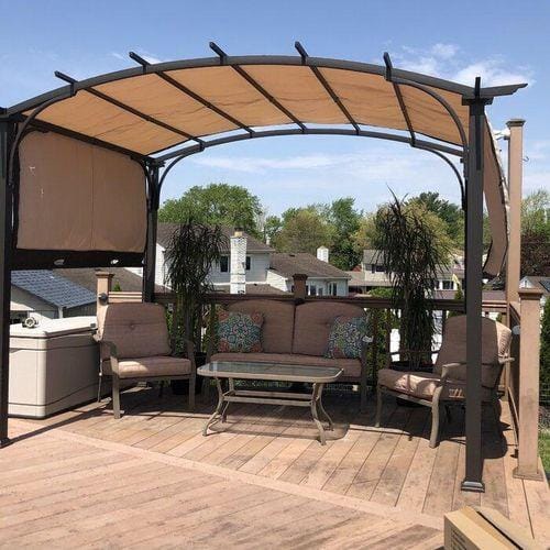 Customer photo review of SUNJOY Outdoor Patio 9.5x11 Modern Tan Metal Arched Pergola Kit with Adjustable Canopy