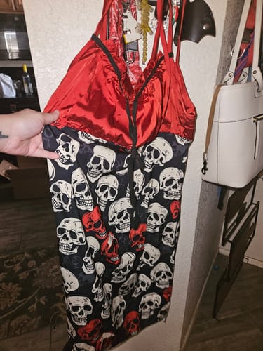 Customer photo review of Red 1960s Halloween Skull Strap Dress