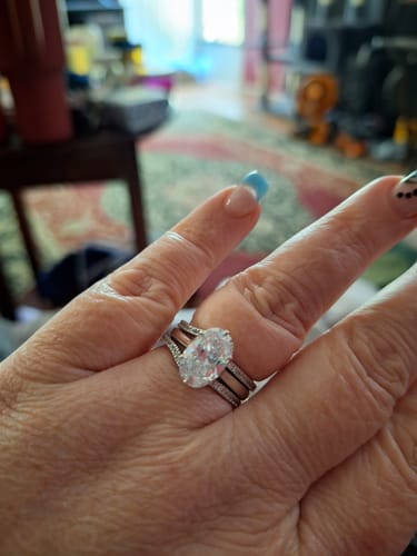 Customer photo review of Solitaire Wishbone 3ct Oval CZ Ring Set in Sterling Silver