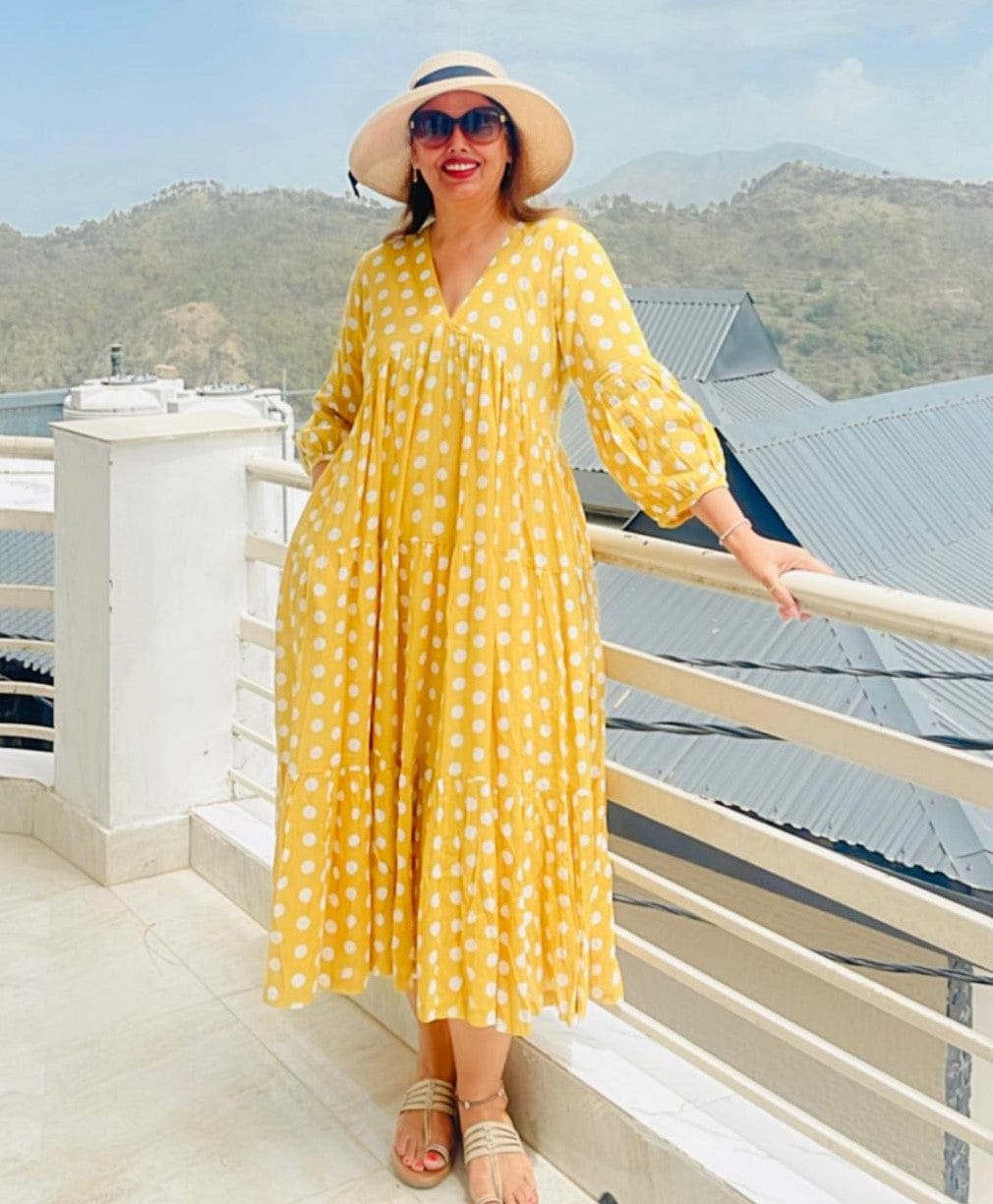 Customer photo review of Bonjour Yellow Polka Modal Maxi Dress