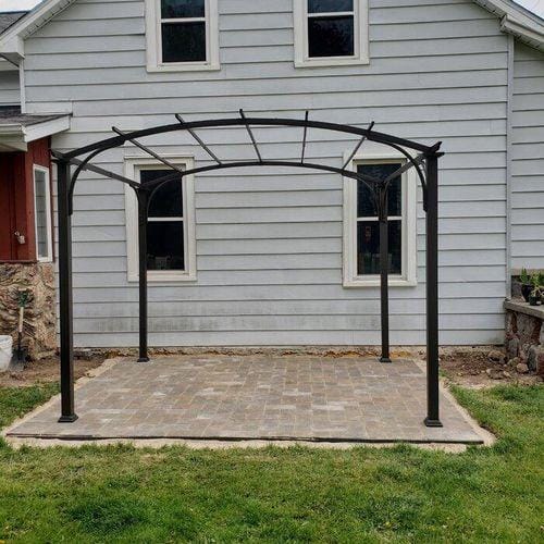 Customer photo review of SUNJOY Outdoor Patio 9.5x11 Modern Tan Metal Arched Pergola Kit with Adjustable Canopy